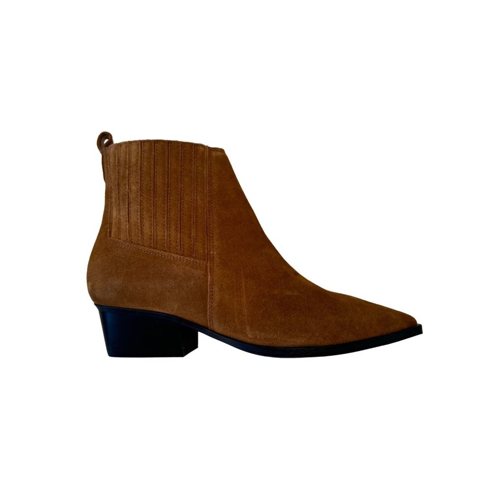 Marc Fisher Yarita  Brown Suede Ankle Bootie Size 6M Western Point Toe NWOB